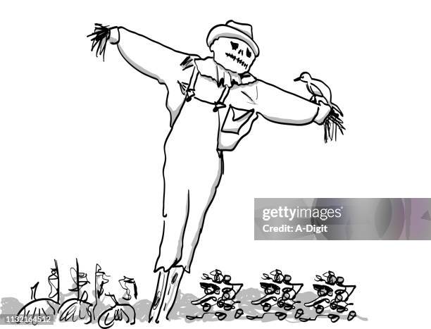 protecting crops scarecrow - jumpsuit stock illustrations