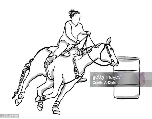 equestrian horseback riding - barrel race stock illustrations