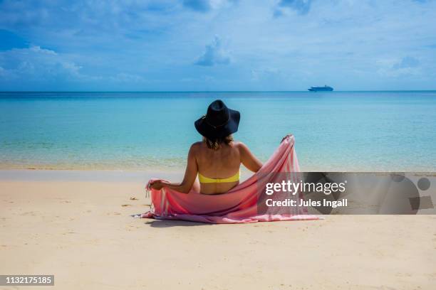 sole person sitting on the beach - moreton island stock pictures, royalty-free photos & images