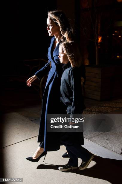 Angelina Jolie and her children attend a screening of 'The Boy Who Harnessed the Wind' in SoHo on February 25, 2019 in New York City.