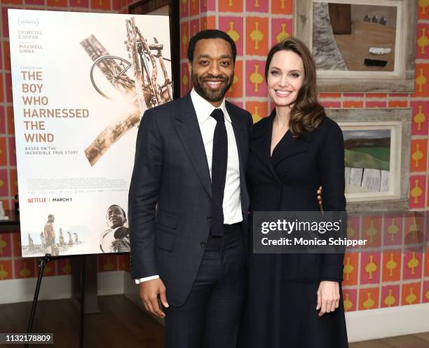 Host Angelina Jolie and director Chiwetel Ejiofor attend "The Boy Who Harnessed The Wind" Special Screening at Crosby Street Hotel on February 25,...