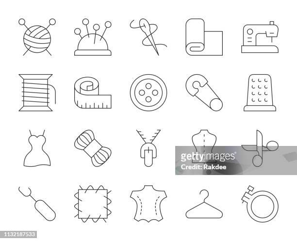 nähen und needlework-dünne linie icons - sewing pattern stock-grafiken, -clipart, -cartoons und -symbole