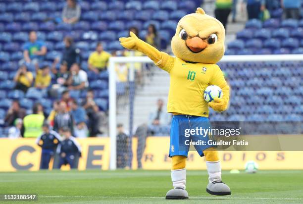 Brazil Mascot Canarinho in action before the start of the International Friendly match between Brazil and Panama at Estadio do Dragao on March 23,...