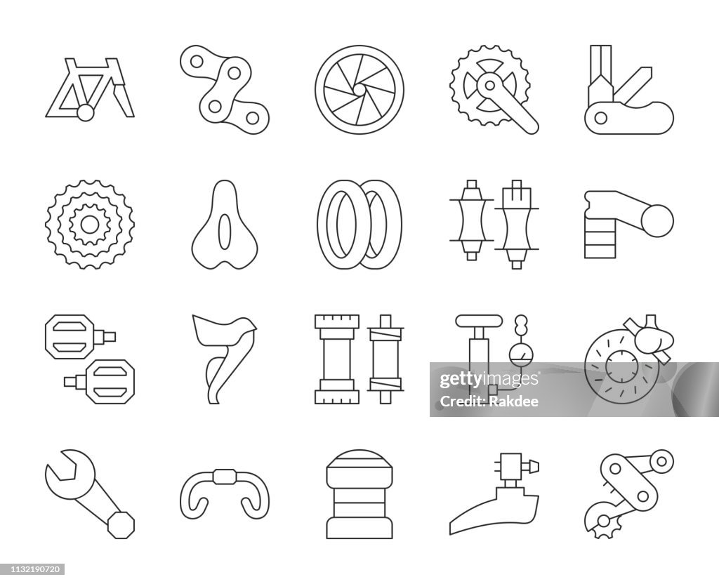 Bicycle Parts - Thin Line Icons