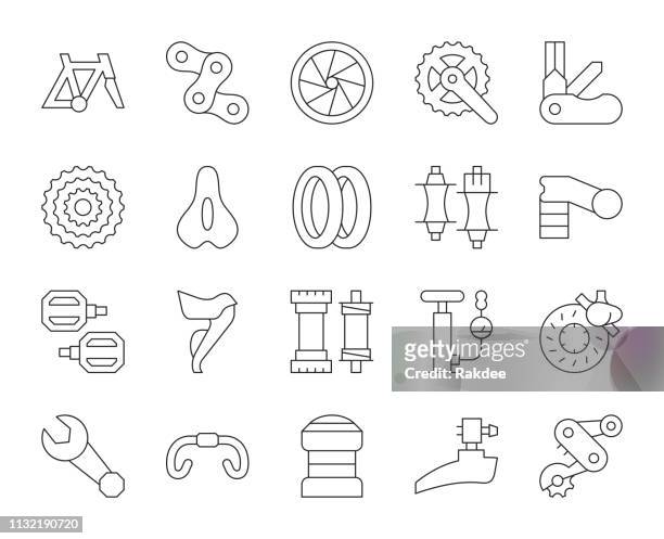 bicycle parts - thin line icons - cycling event stock illustrations