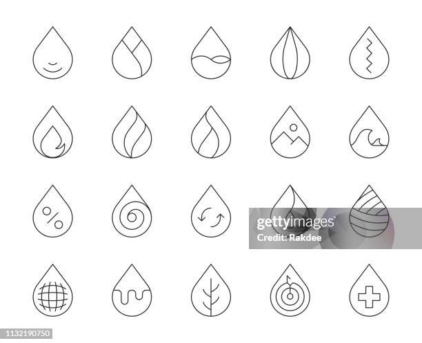 ilustraciones, imágenes clip art, dibujos animados e iconos de stock de forma de gota-iconos de línea delgada - thailand