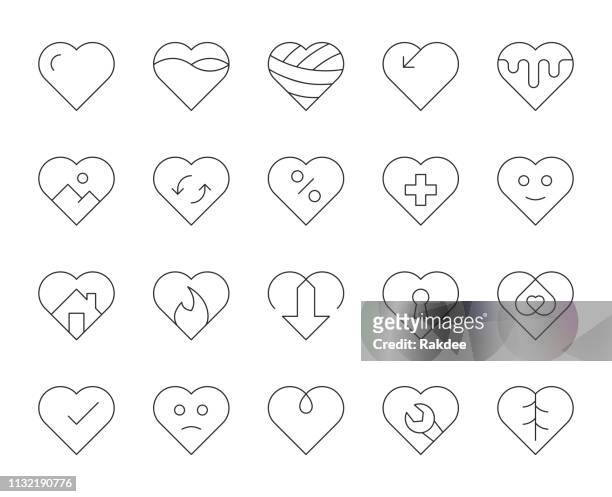 heart shape - thin line icons - damaged package stock illustrations