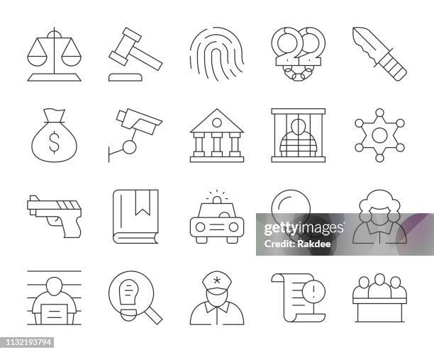 stockillustraties, clipart, cartoons en iconen met wet en rechtvaardigheid-dunne lijn pictogrammen - ketenen