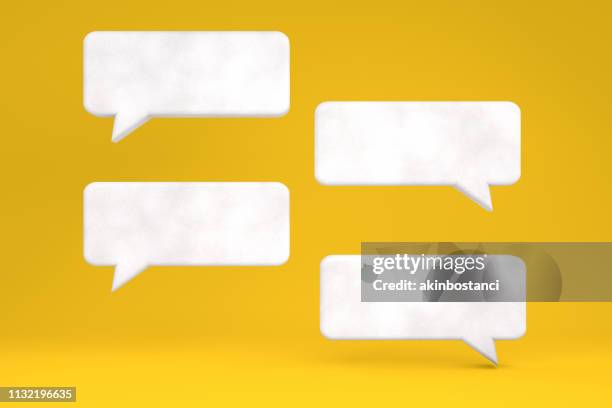 speech bubble on yellow background - balloon letters stock pictures, royalty-free photos & images