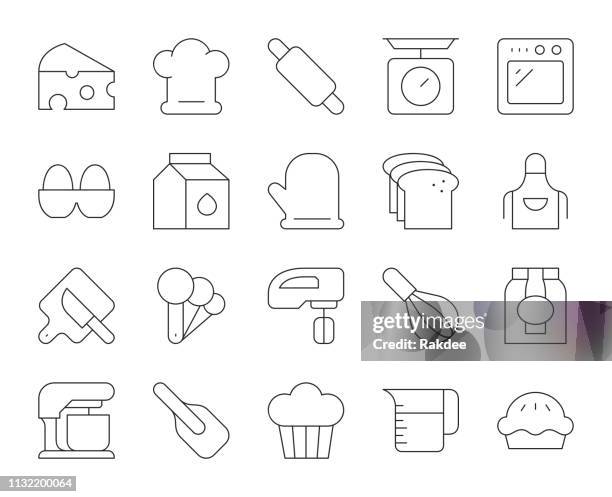 baking and bakery - thin line icons - making a cake stock illustrations