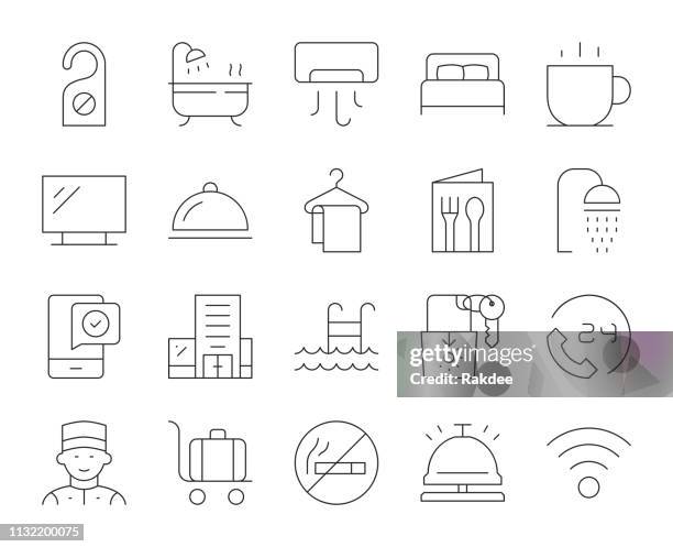 hotel - thin line icons - service bell stock illustrations