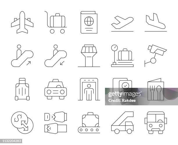 airport - thin line icons - business travel stock illustrations