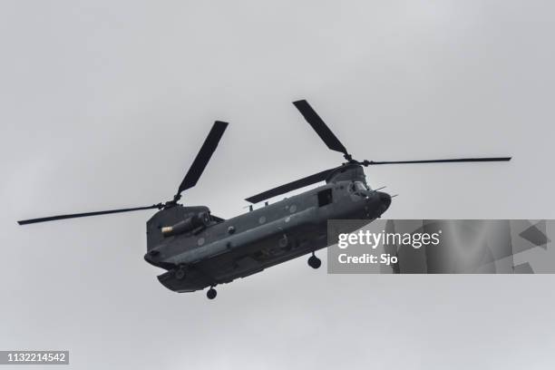 chinook militärtransporthubschrauber im flug - chinook helicopter stock-fotos und bilder