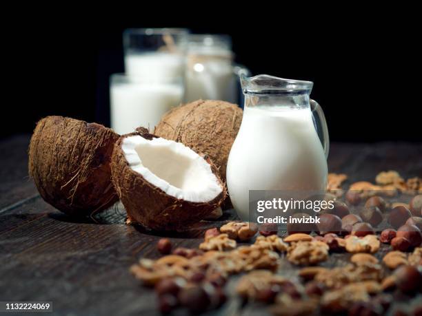 homemade non diary milk - coconut milk stock pictures, royalty-free photos & images