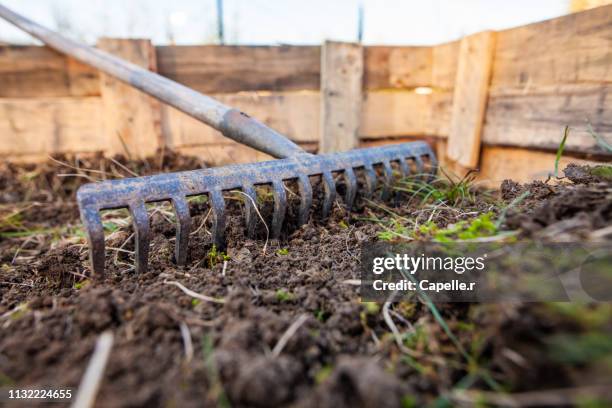 jardin - rateau - entassé stock-fotos und bilder