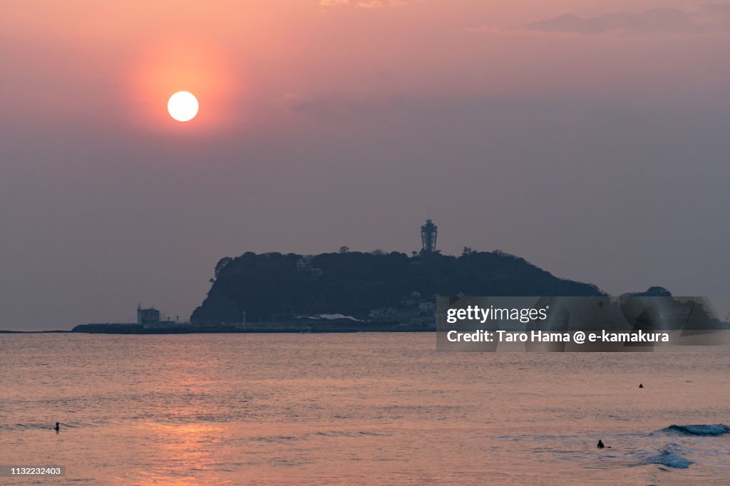 Evening sun on Enoshima Island, Sagami Bay (Pacific Ocean) in Kamakura city in Japan