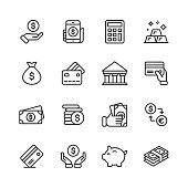 Money and Finance Line Icons. Editable Stroke. Pixel Perfect. For Mobile and Web. Contains such icons as Money, Wallet, Currency Exchange, Banking, Finance.