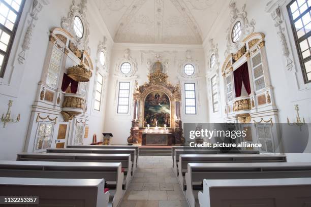 March 2019, Saxony, Moritzburg: The Catholic castle chapel of St. Trinitatis in Moritzburg Castle. Photo: Sebastian Kahnert/dpa-Zentralbild/dpa