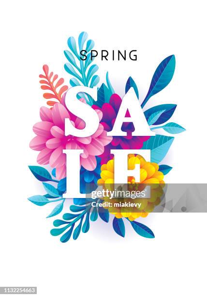 ilustrações de stock, clip art, desenhos animados e ícones de spring sale flowers - ramo-de-flores