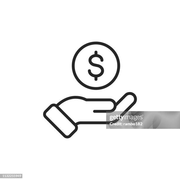 investition thin line vector icon. bearbeitbare stroke. pixel perfect. für mobile und web. - geldmünze stock-grafiken, -clipart, -cartoons und -symbole