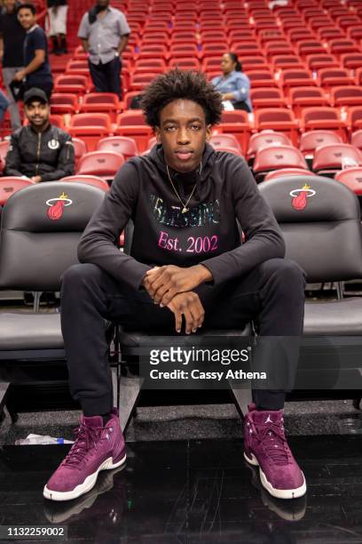 Zaire Wade poses on the court after a game between the Miami Heat and Phoenix Suns at American Airlines Arena on February 25, 2019 in Miami, Florida.