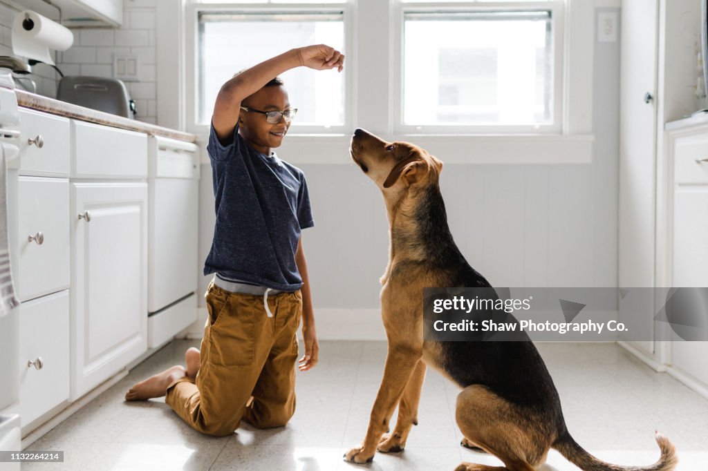 Adopted African American Boy with Adopted Dog