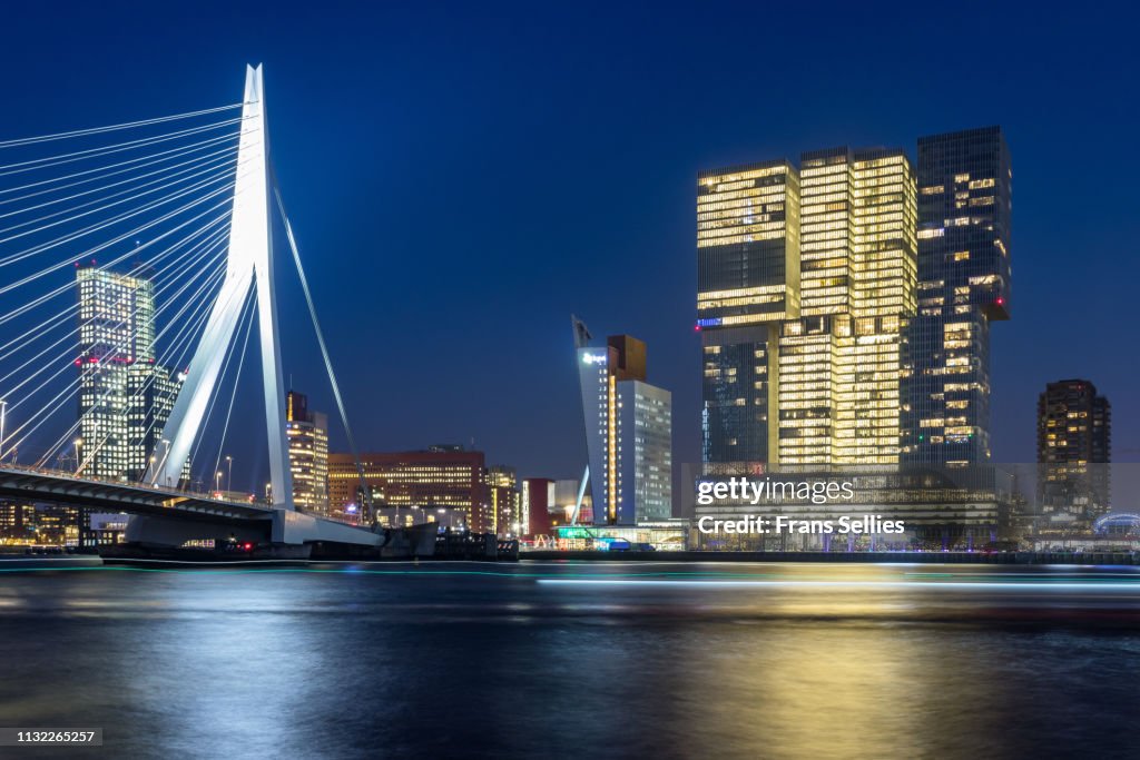Erasmus bridge and riverside skyscrapers, Rotterdam, Netherlands