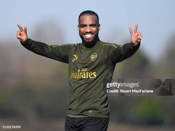 Alex Lacazette of Arsenal during a training session at London Colney on February 26, 2019 in St Albans, England.
