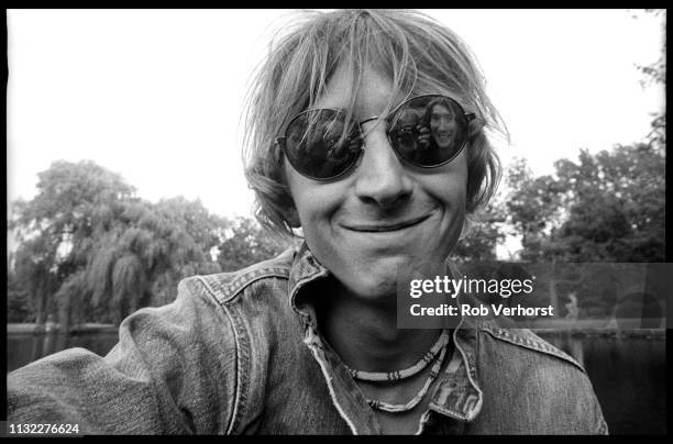 Mark Hollis of Talk Talk, portrait in Vondelpark, Amsterdam, Netherlands, 30th August 1984. Band members Paul Webb and Lee Harris as well as...