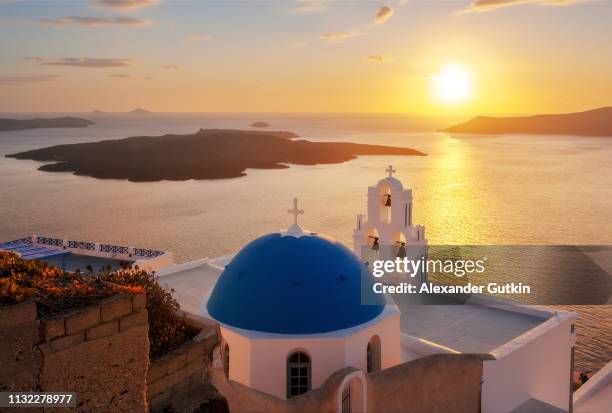 santorini golden sunset - firá stock pictures, royalty-free photos & images