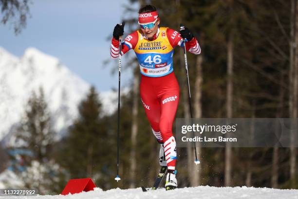 Anastasia Sedova of Russia competes in the Cross-Country Women's 10k race of the FIS Nordic World Ski Championships at Langlauf Arena Seefeld on...