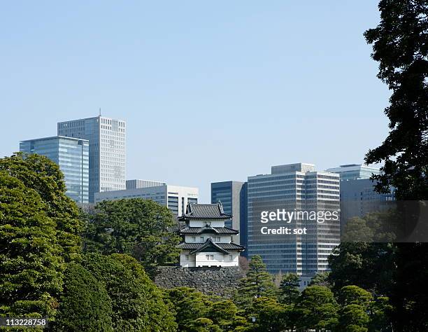 imperial palace background skyscraper - imperial palace tokyo stock pictures, royalty-free photos & images