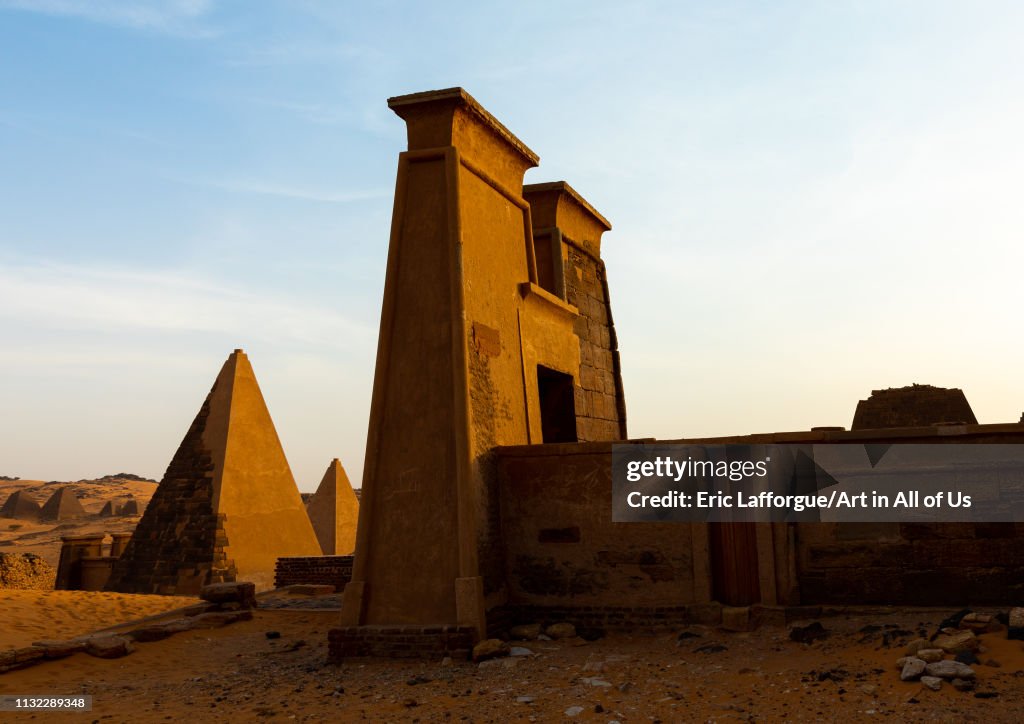 Pyramids of the kushite rulers at Meroe, Northern State, Meroe, Sudan...