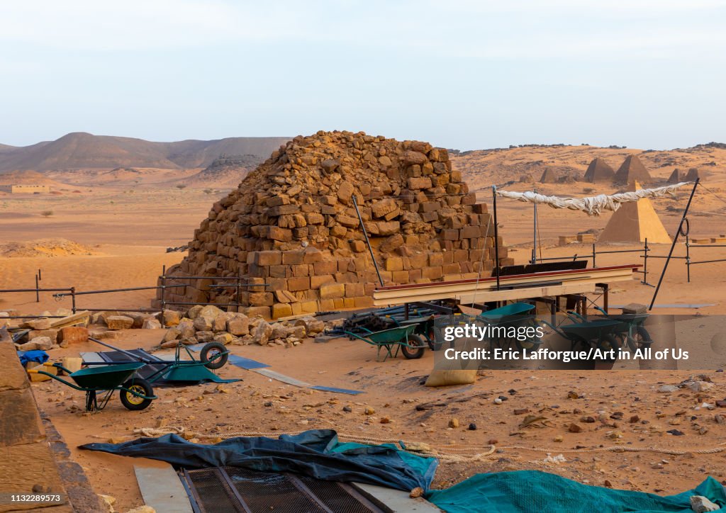 Renovation of the pyramids of the kushite rulers at Meroe, Northern State, Meroe, Sudan...