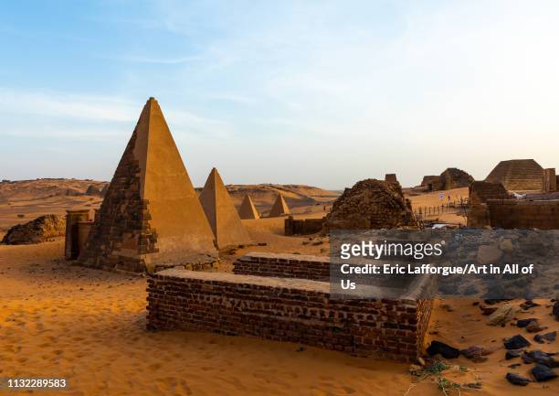 Pyramids of the kushite rulers at Meroe, Northern State, Meroe, Sudan on December 28, 2018 in Meroe, Sudan.