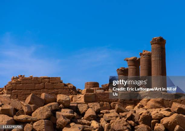 Columns in the great enclosure in Musawwarat es-sufra meroitic temple complex, Nubia, Musawwarat es-Sufra, Sudan on December 29, 2018 in Musawwarat...