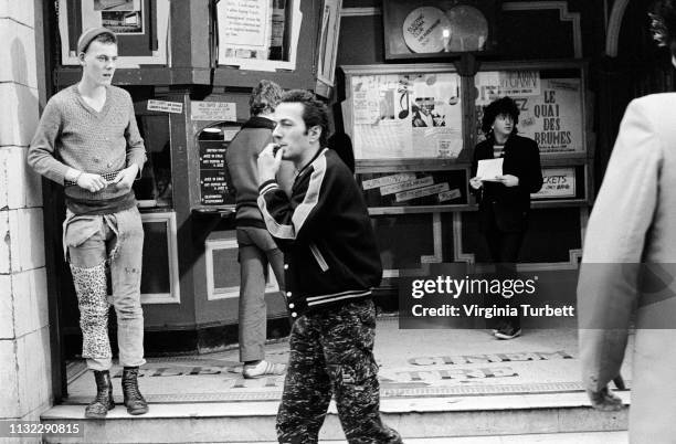 Joe Strummer of The Clash making the film 'Hell W10' outside the Electric Cinema in Portobello Road, London, 28th January 1983.