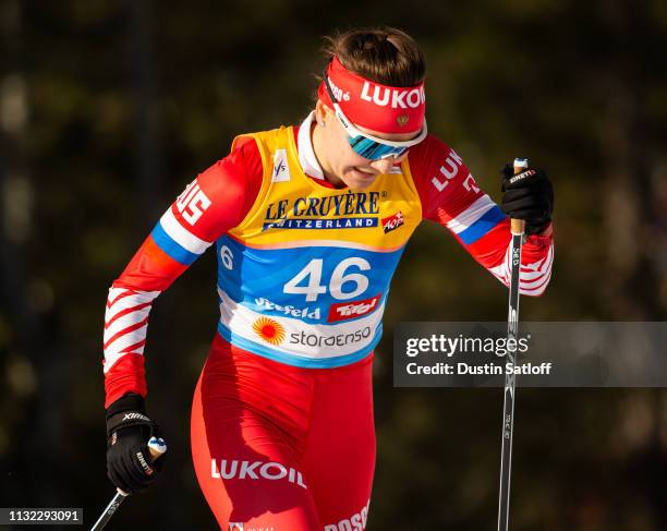 Anastasia Sedova of Russia competes in the Women's 10km Cross Country during the FIS Nordic World Ski Championships on February 26, 2019 in Seefeld,...