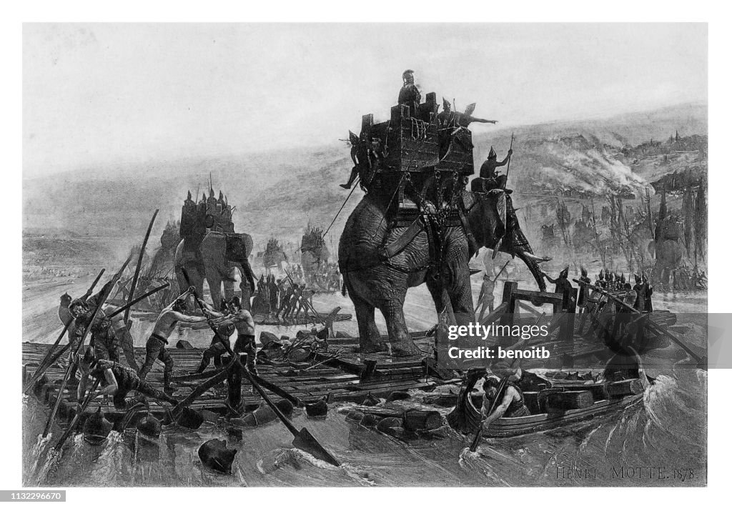 Hannibal and his army crossing the Rhone
