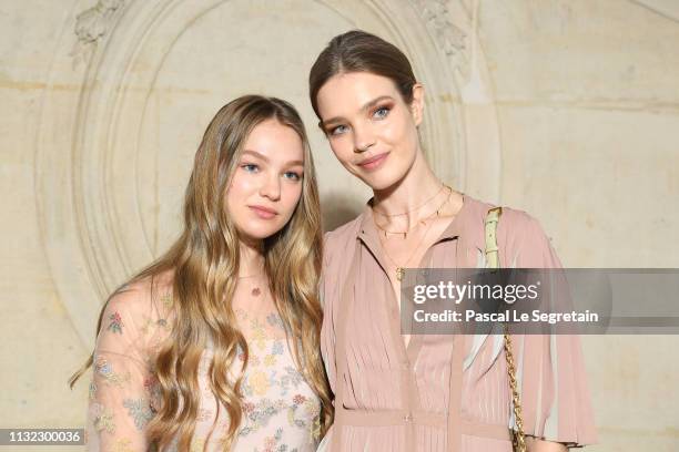 Natalia Vodianova and her daughter attend the Christian Dior show as part of the Paris Fashion Week Womenswear Fall/Winter 2019/2020 on February 26,...