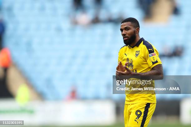 Jerome Sinclair of Oxford United during the Sky Bet League One match between Coventry City and Oxford United at The Ricoh Arena on March 23, 2019 in...