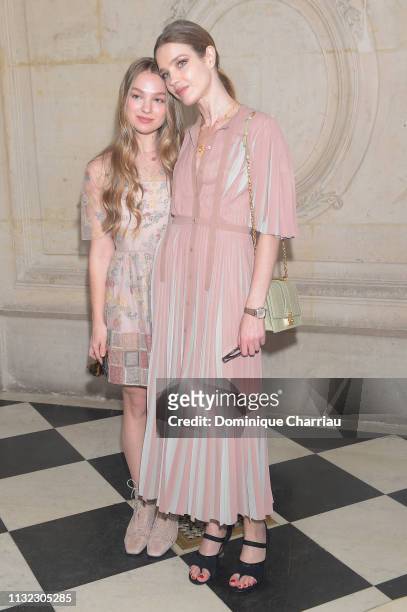 Natalia Vodianova and her sister attend the Christian Dior show as part of the Paris Fashion Week Womenswear Fall/Winter 2019/2020 on February 26,...