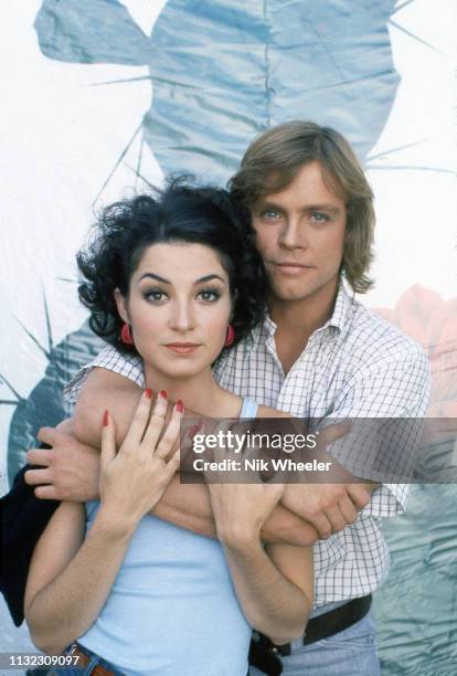Star Wars" Luke Skywalker actor Mark Hamill and actress Annie Potts, stars of 1978 movie "Corvette Summer" pose for photo on film set in Hollywood...