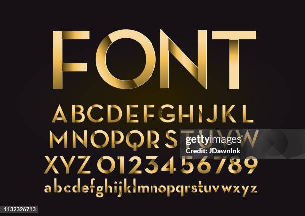 golden shadow alphabet set - gold text stock illustrations