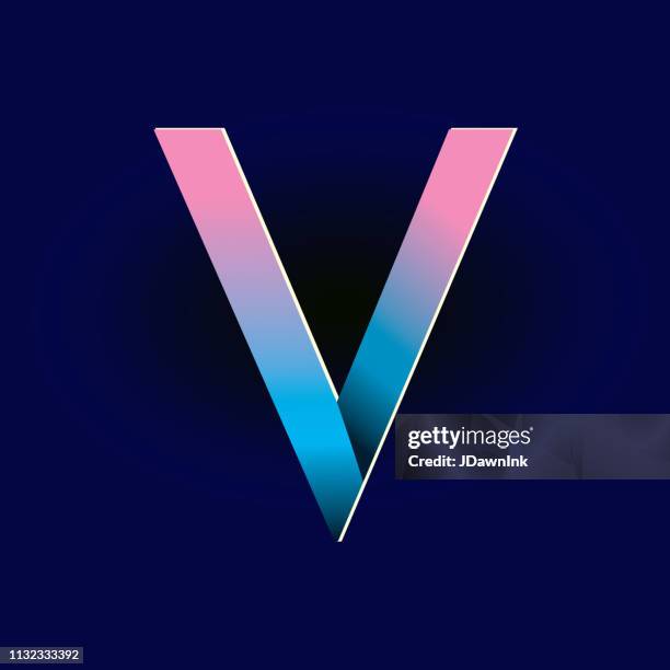 pastel pink and electric blue gradients alphabet captial letter - letter v stock illustrations
