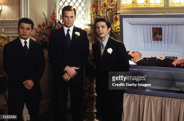 Actors Jacob Vargas , Michael C. Hall and Freddy Rodriguez are shown in a scene from the HBO series "Six Feet Under". The series, about a family who...