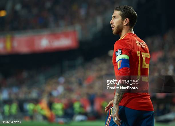 Sergio Ramos of Spain national team during the European Qualifying round Group F match between Spain and Norway at Estadio de Mestalla, on March 23...