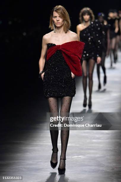 Model Freja Beha walks the runway during the Saint Laurent show as part of the Paris Fashion Week Womenswear Fall/Winter 2019/2020 on February 26,...