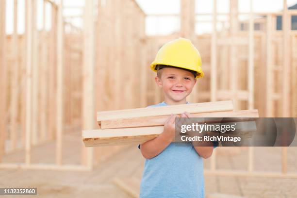 young boy dressed up as construction worker - boy in hard hat stock pictures, royalty-free photos & images