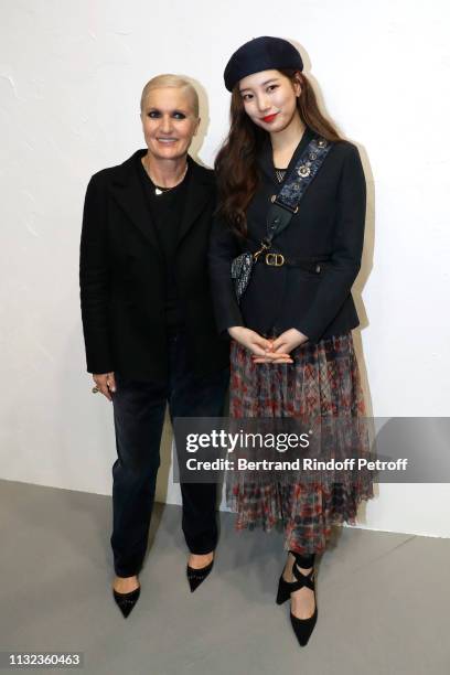 Stylist Maria Grazia Chiuri and Suzy Bae pose after the Christian Dior show as part of the Paris Fashion Week Womenswear Fall/Winter 2019/2020 on...